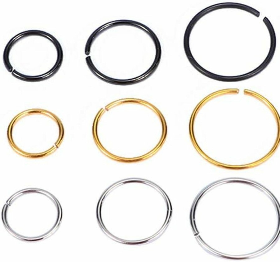 Vctitil Vctitil 9 Pcs Fake Nose Rings Hoops, Faux Lip Rings, Fake Septum Piercing, Fake Nose Piercing, Faux Nose Rings Clip On Cartilage Hoop Faux Body Piercing Jewelry