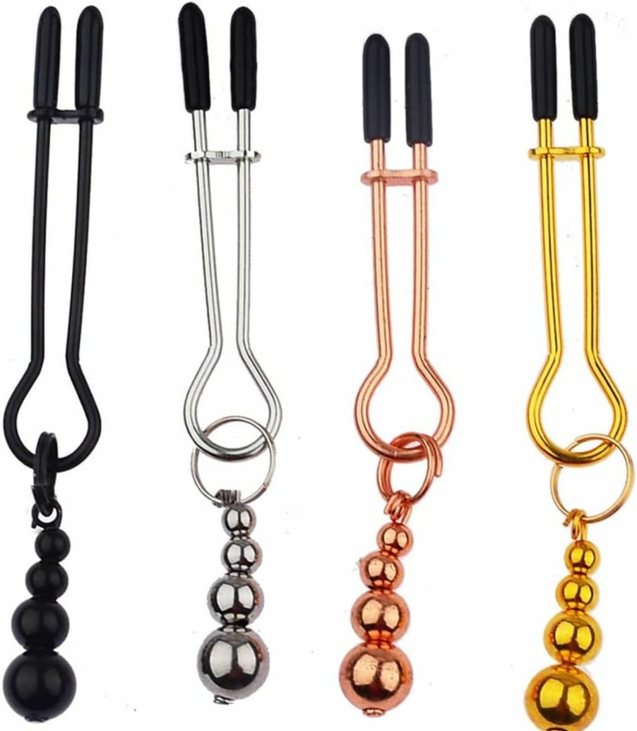 CJKDXDH Adjustable Stainless Steel Nipple Clips Non Piercing Nipple Clamps Gourd Bell Pendant Nipple Jewelry (Black) Faux Body Piercing Jewelry