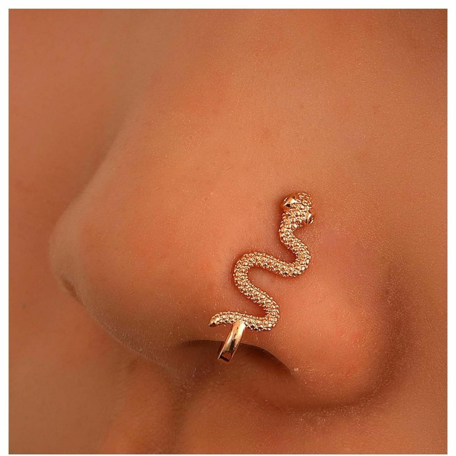 Erimberate Erimberate Punk Snake Nose Ring Gold Snake Clip On Nose Ring Serpent Non Piercing Nose Ring Viper Snake Nose Ring Hoop Jewelry For Women And Girls Gifts Faux Body Piercing Jewelry