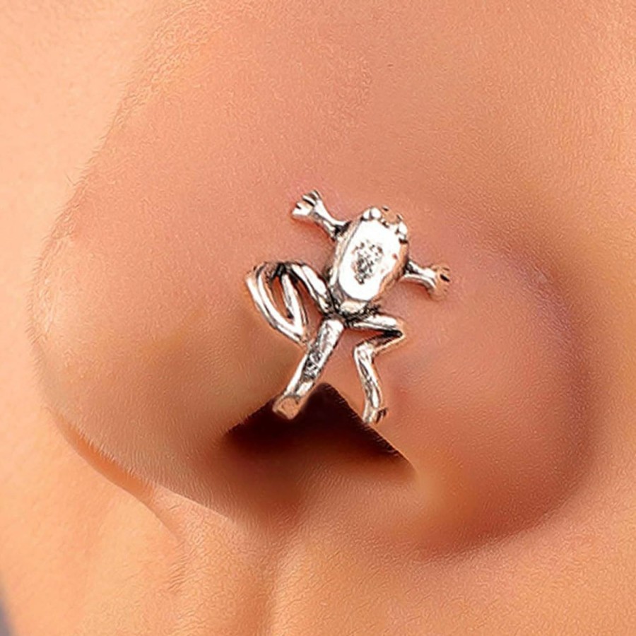 Erimberate Erimberate Gothic Nose Ring Silver Frog Nose Cuff Ring Frog Non Piercing Nose Ring Tiny Frog Nose Ring Hoop Jewelry For Women And Girls Gifts Faux Body Piercing Jewelry