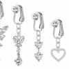 VCMART Vcmart 3-5Pcs Fake Belly Piercing Heart Butterfly Dangle Fake Belly Ring Silver Gold Fake Belly Button Piercing Dangling Fake Belly Button Ring Faux Body Piercing Jewelry