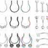 ZELORES Zelores 18Pcs Stainless Steel 16G Rook Piercing Jewelry Eyebrow Rings For Women Clip On Fake Nose Rings Curved Barbell Cartilage Tragus Daith Earrings Faux Body Piercing Jewelry