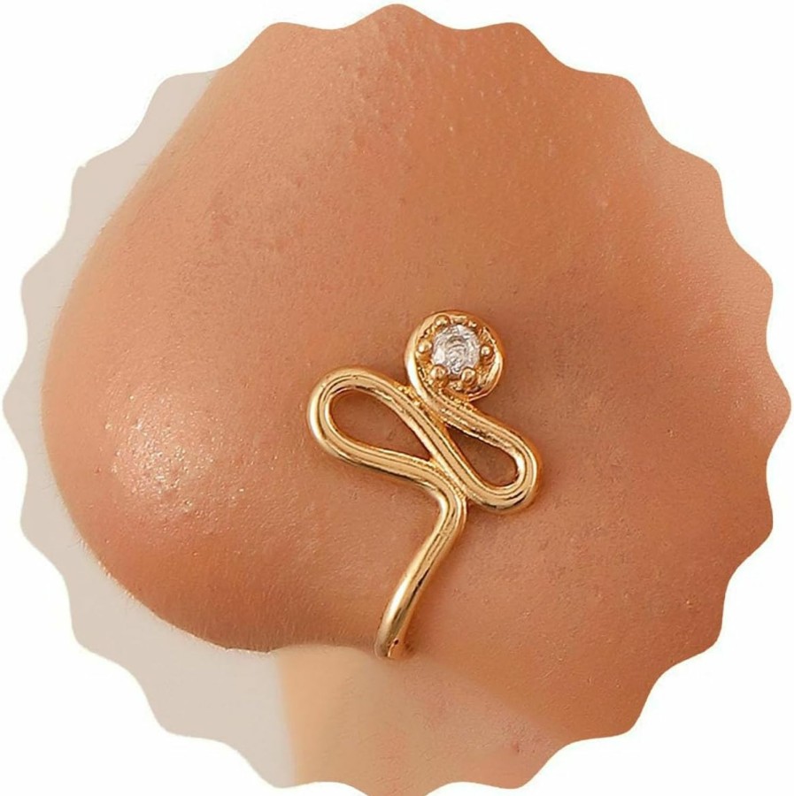 Crymystal Crymystal Vintage Rhinestone Distortion Nose Ring Gold Fake Compartment Nose Ring Nail U-Shaped Clip Nose Nail Bendable Nose Ring Personality S-Shape Nose Ring Jewelry For Women And Girls Gifts Faux Body Piercing Jewelry