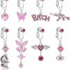 Drperfect Drperfect 8Pcs Faux Belly Button Piercing Clip On Belly Button Rings For Women Pink Purple Blue Cz Heart Butterfly Dragon Fake Navel Ring Non Piercing Faux Body Piercing Jewelry