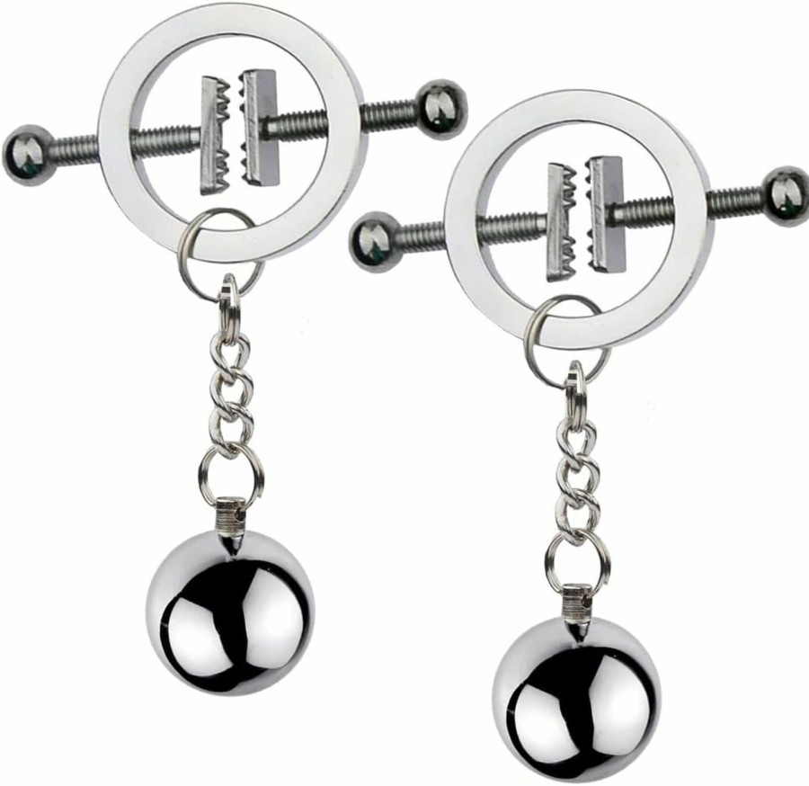 ERUN Erun Adjustable Sexy Nipple Clips Clamps - Silver Breast Clamps Screw Clip On Nipple Clamp Jewelry Non Piercing Nipple Rings With Metal Chain For Adult Women Faux Body Piercing Jewelry