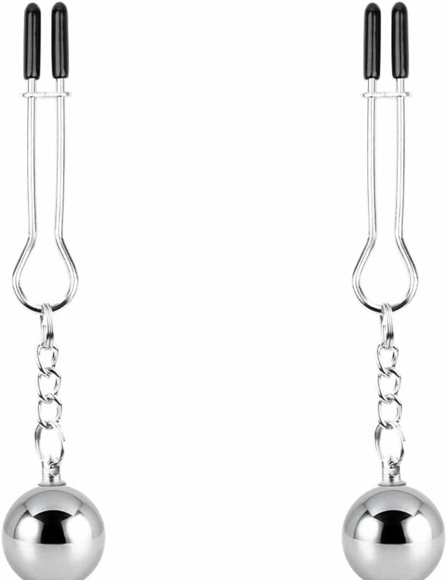 LANWAN Lanwan Weight Metal Nipple Clamps Adjustable Nipple Clips With Pendants Barbell Non-Piercing Decorative Body Accessory For Fun (Black) Faux Body Piercing Jewelry