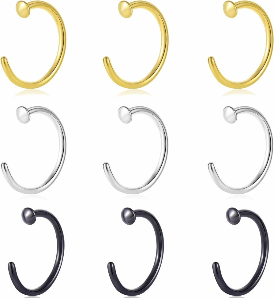 ZogCowy Zogcowy Fake Nose Ring 20G Clip On Fake Nose Rings Hoops 8Mm Faux Nose Piercing Stud Non Piercing Fake Lip Ring Set Faux Body Piercing Jewelry