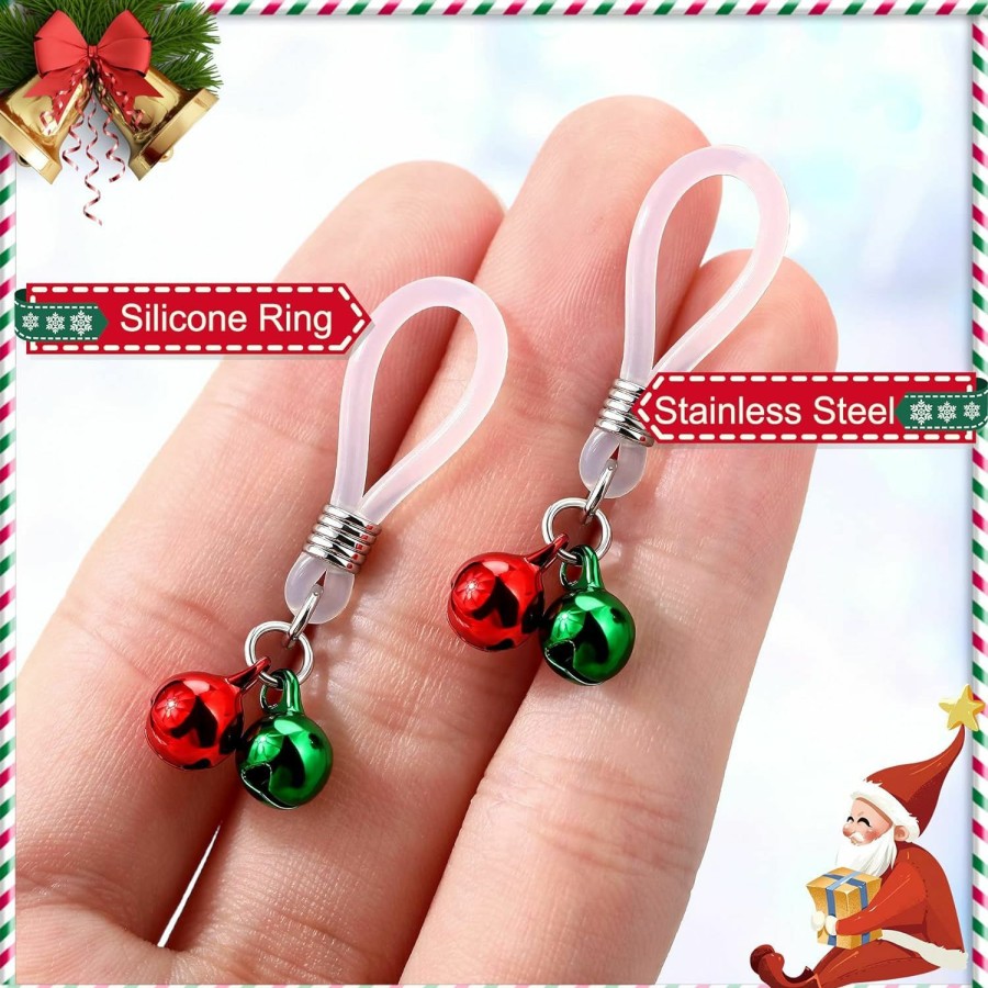 Melighting Melighting Christmas Nipple Rings Fake Nipple Piercing Jewelry With Bell Adjustable Non-Piercing Nipple Piercing For Women Faux Nipple Jewelry Faux Body Piercing Jewelry