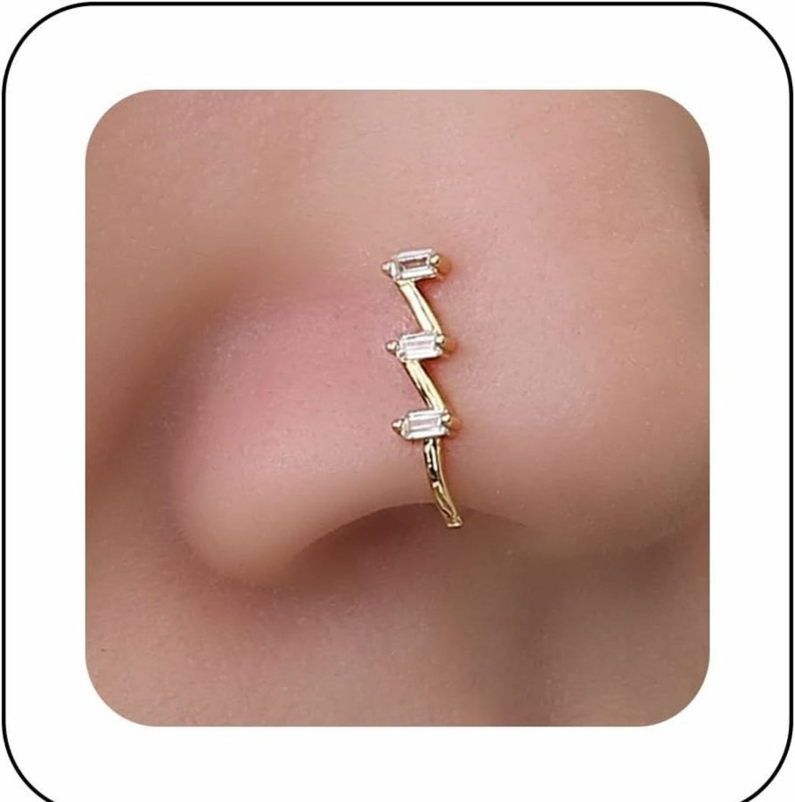 Andelaisi Andelaisi Punk Crystal Square Nose Ring Gold Geometric Nose Cuff Hoop Ring Vintage Square Fake Nose Ring Non Pierced Nose Ring Gothic Clip On Nose Ring Jewelry For Women And Girls Faux Body Piercing Jewelry