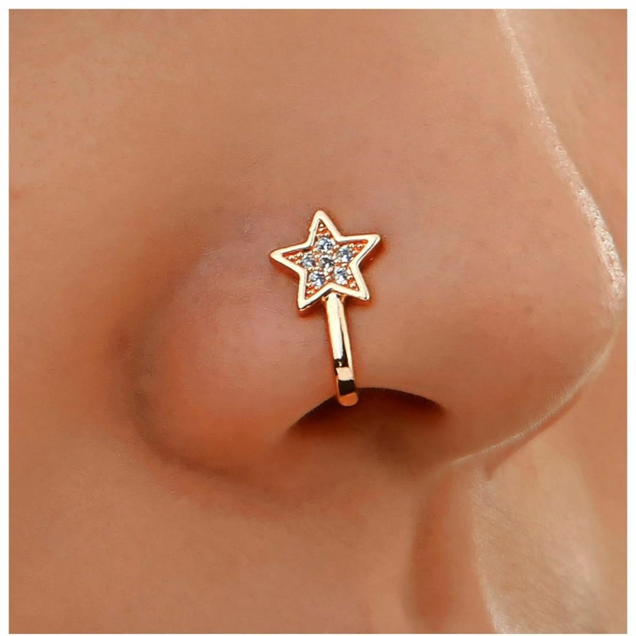 Erimberate Erimberate Punk Crystal Nose Ring Silver Cz Star Non Piercing Nose Ring Paved Cz Star Nose Ring Hoop Rhinestone North Star Nose Ring Jewelry For Women And Girls Gifts Faux Body Piercing Jewelry