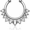 Forbidden Body Jewelry Non-Piercing Septum Jewelry: Multi Gem Cz Clip On Fake Septum Ring Hanger (No Piercing Required) Faux Body Piercing Jewelry