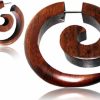 Earth Accessories Earth Accessories Spiral Fake Gauges For Women Or Men - Faux Gauge Earrings With Organic Wood And Surgical Steel - Fake Plugs Sold As A Pair In Black Or Brown Faux Body Piercing Jewelry