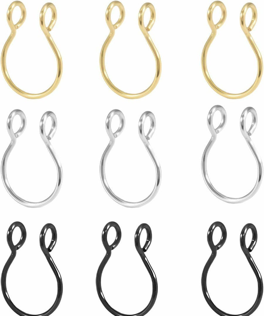 Amoina Fake Nose Ring Hoop Fake Septum Fake Nose Ring Stud Faux Fake Nose Ring Piercing Nose Cuffs For Non Pierced Nose Ring Jewelry For Women Men Faux Body Piercing Jewelry