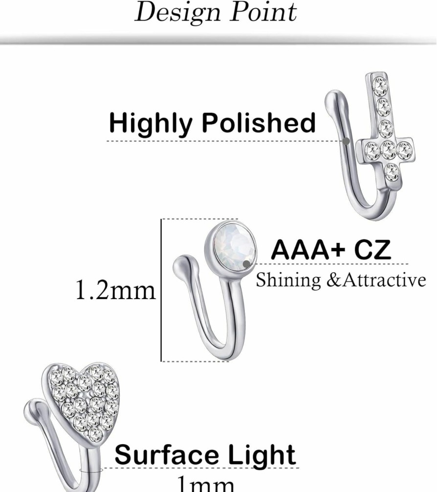 Fxiqini Fxiqini 12Pcs African Faux Nose Cuff Non Piercing Inlaid Cubic Zirconia Clip On Nose Ring Star Flower Leaf Heart Cz Shape Fake Nose Ring Hoop For Women Men Silver Gold Rose Gold Tone Faux Body Piercing Jewelry