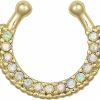 Forbidden Body Jewelry Non-Piercing Septum Jewelry: Gold Plated Pave Cz Crystal Clip On Septum Hanger (No Piercing Required) Faux Body Piercing Jewelry