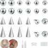 BodyAce Bodyace 24Pcs Fake Nose Lip Labret Studs Eyebrow Rings, 3Mm 4Mm Replacement Balls Long Spike Cone With Eyelash Glue, Non-Piercing Body Jewelry Fake Skin Piercing Faux Body Piercing Jewelry