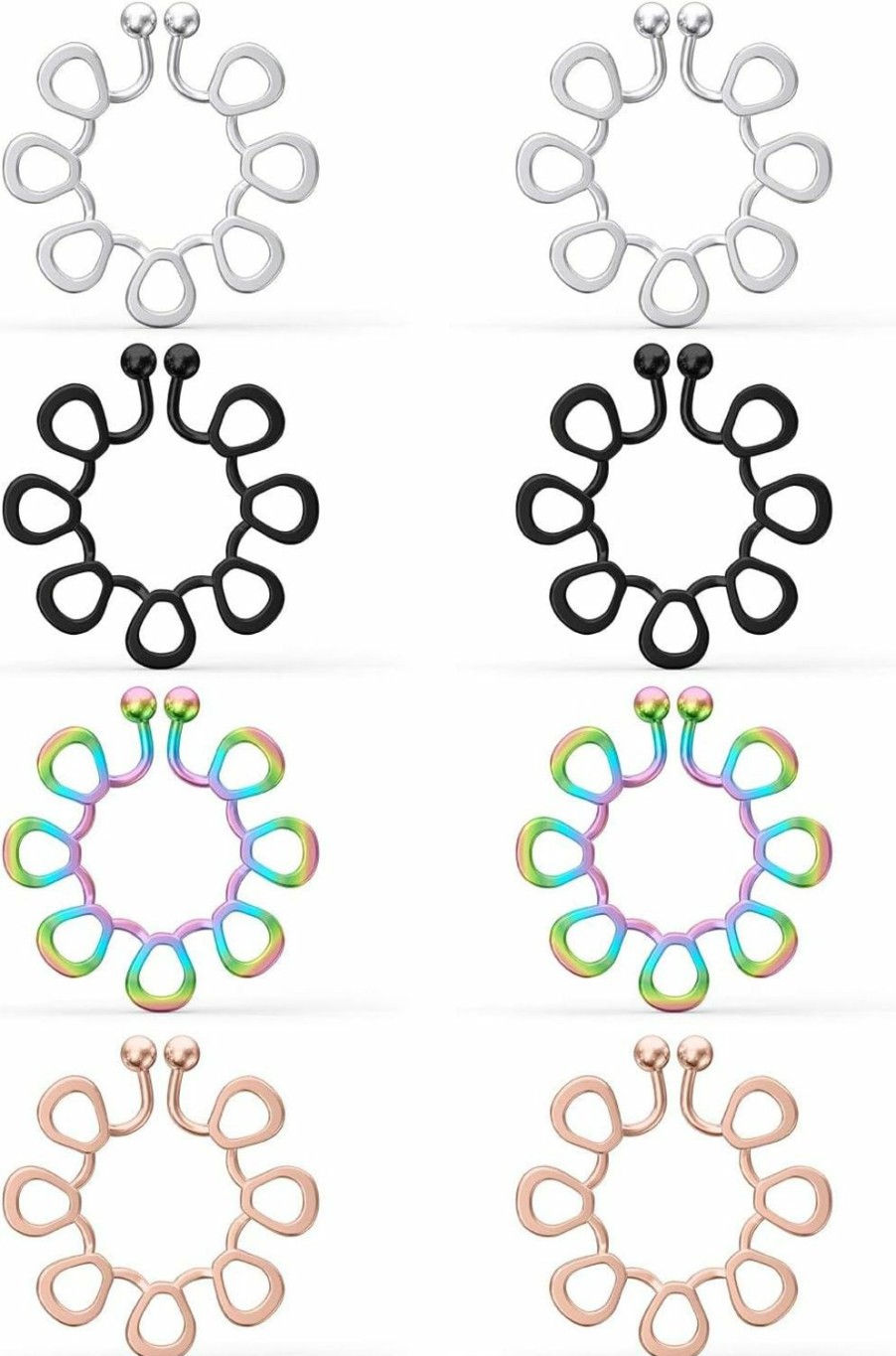 Ftovosyo Ftovosyo 4 Pairs Adjustable Fake Nipple Rings Stainless Steel Non-Piercing Nipplerings For Women Faux Nipple Piercing Clip On Nipple Jewelry Faux Body Piercing Jewelry