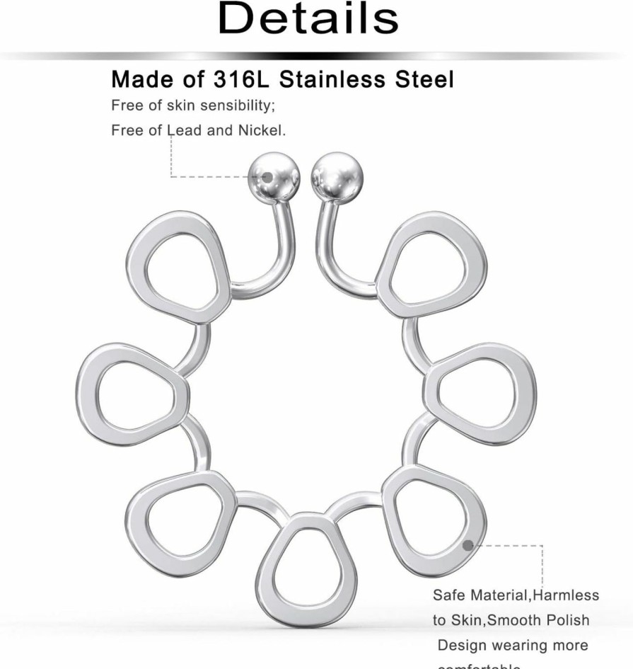 Ftovosyo Ftovosyo 4 Pairs Adjustable Fake Nipple Rings Stainless Steel Non-Piercing Nipplerings For Women Faux Nipple Piercing Clip On Nipple Jewelry Faux Body Piercing Jewelry