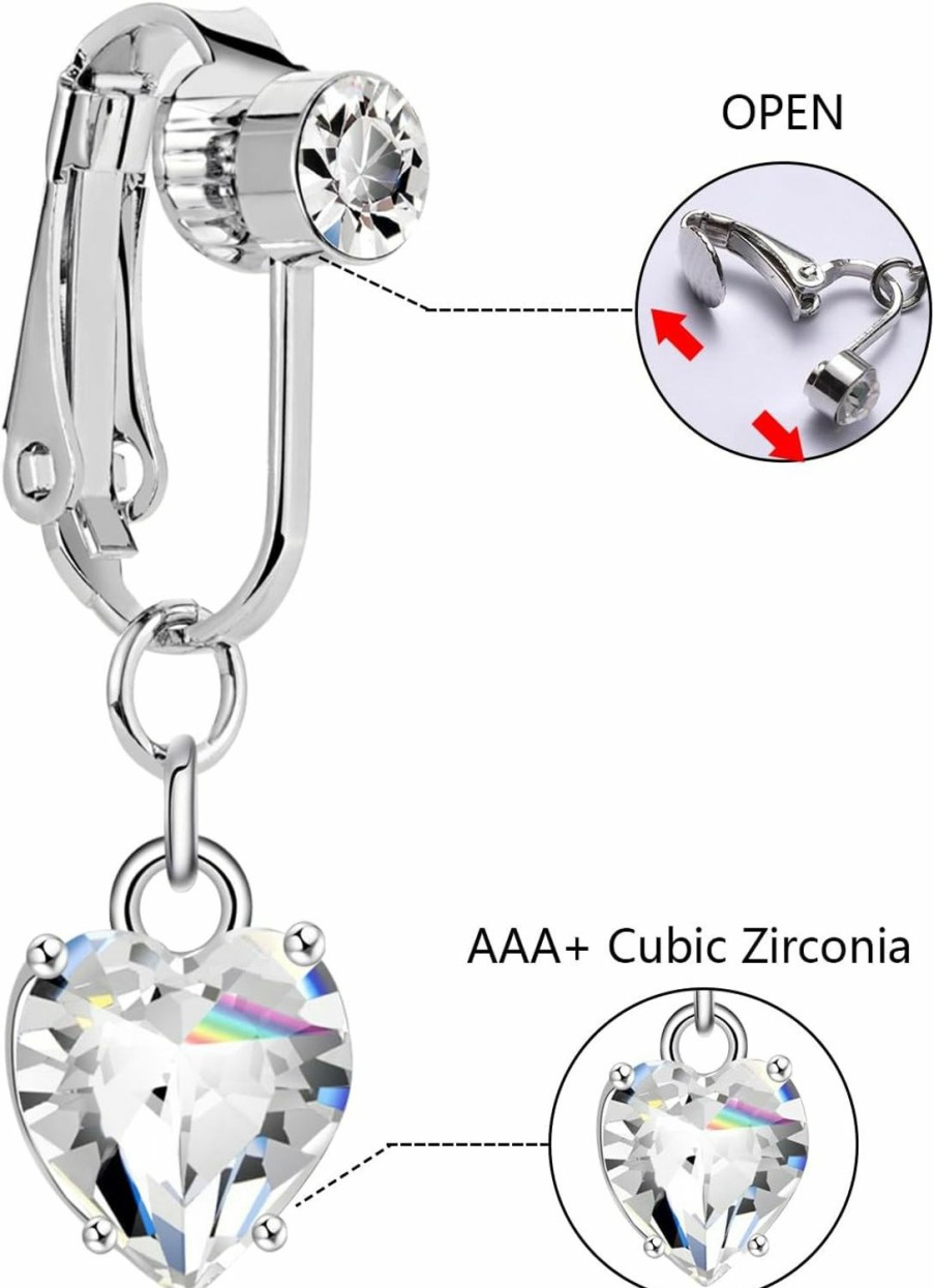 Cristina Cristina Fake Belly Ring Surgical Steel Clip On Belly Button Rings For Women Cz Dangle Belly Button Rings Butterfly Heart Belly Rings Non Piercing Jewelry Faux Body Piercing Jewelry