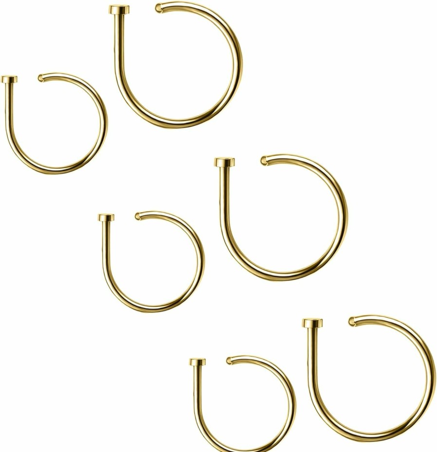 6ixGosh 6Ixgosh 18G/20G D Shaped Nose Ring Hoop Set Steel Stainless Nose Piercing Hoop Nose Screw Hoop Septum Tragus Lip Cartilage Hoop Earrings For Women Men, Black/Gold/Silver Faux Body Piercing Jewelry