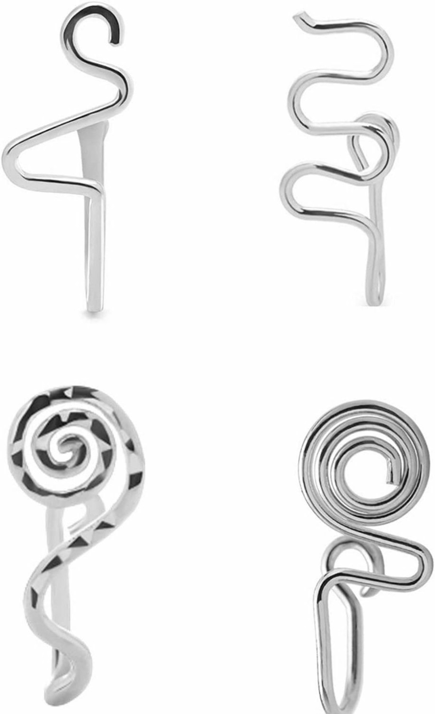 N\C 4Pcs African Nose Cuff Fake Nose Ring Clip On Nose Ring Fake Nose Cuff Non Piercing Fake Nose Rings Faux Piercing Jewelry Fake Nose Ring Spring Clip On Circle Hoop No Pierced Septum Nose Ring-Silver Faux Body Piercing Jewelry