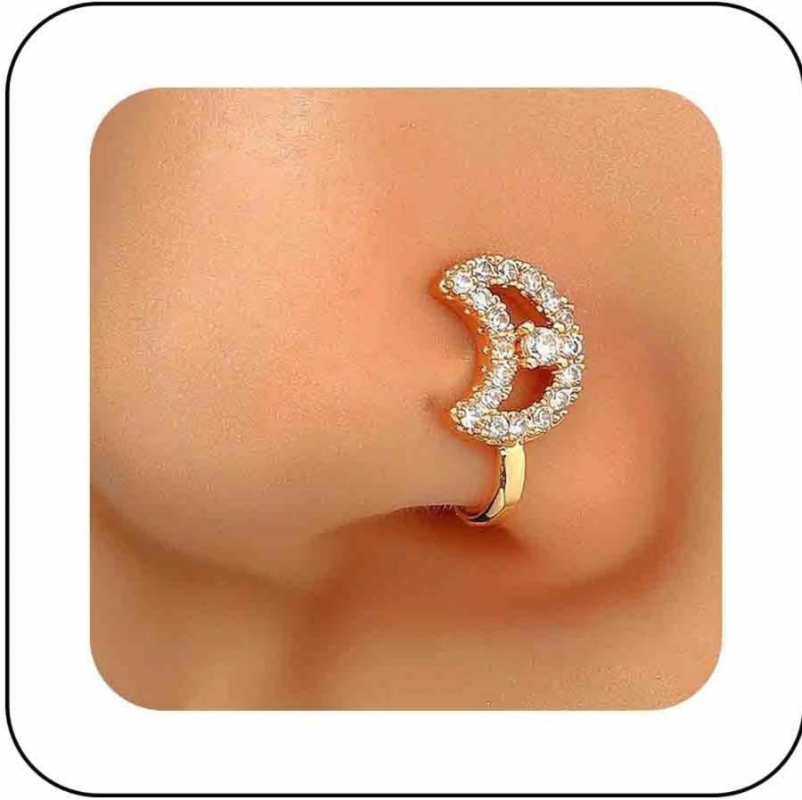 Sttiafay Sttiafay Boho Crystal Moon Nose Ring Cz Moon Fake Nose Ring Gold Fake Septum Nose Ring U Shape Clip On Nose Ring Bendable Tiny Moon Crescent Nose Ring Stud Jewelry Women And Girls Gift Faux Body Piercing Jewelry