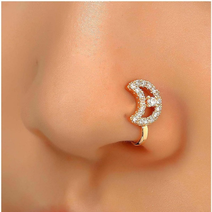 Sttiafay Sttiafay Boho Crystal Moon Nose Ring Cz Moon Fake Nose Ring Gold Fake Septum Nose Ring U Shape Clip On Nose Ring Bendable Tiny Moon Crescent Nose Ring Stud Jewelry Women And Girls Gift Faux Body Piercing Jewelry