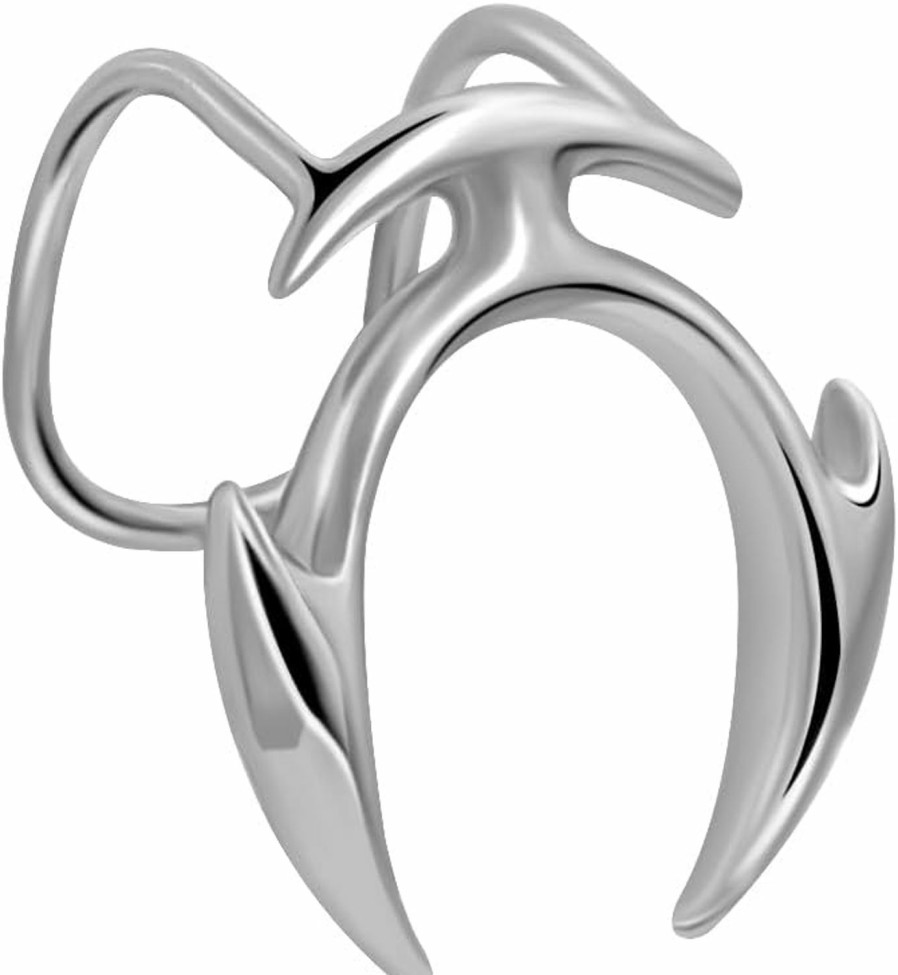 L'VOW L'Vow Cyberpunk Liquid Silver Futuristic Luxury Irregular Non-Piercing Wrap Lip Cuff Jewelry Cyborg Face Accessories Faux Body Piercing Jewelry