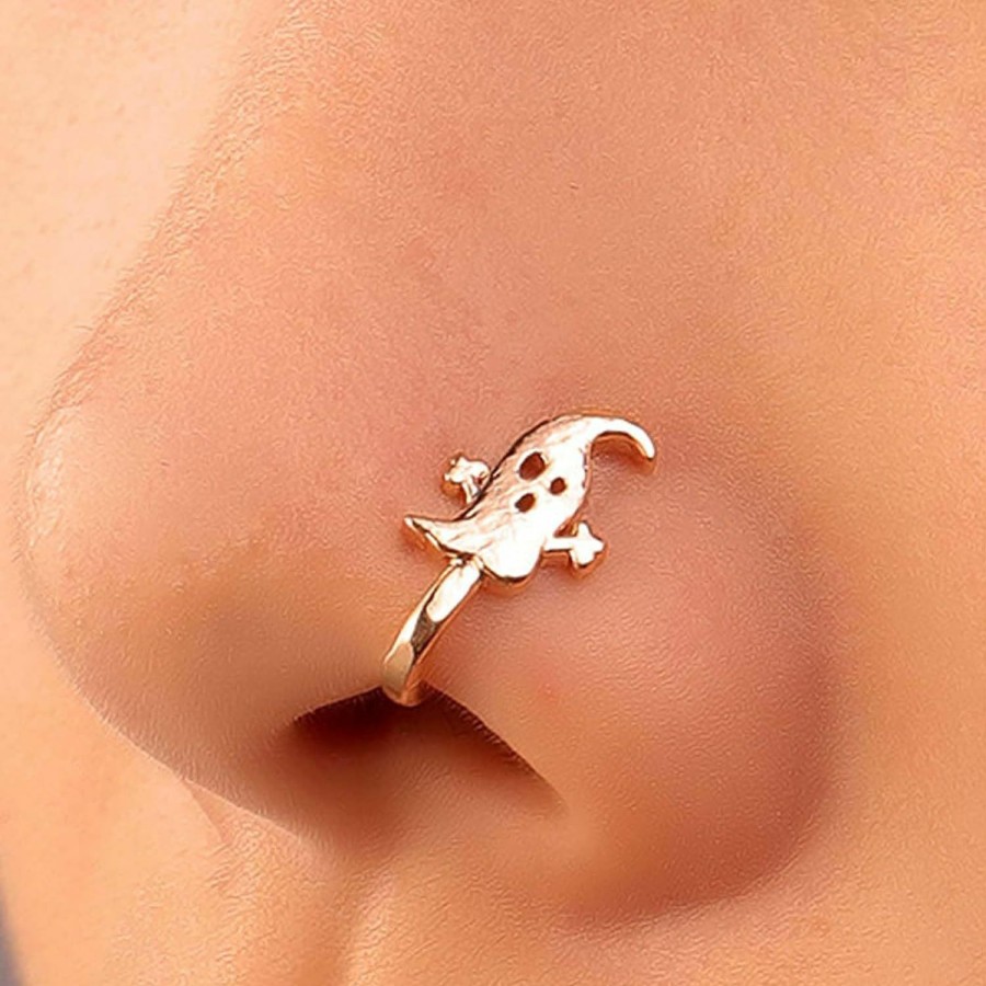 Erimberate Erimberate Gothic Nose Ring Gold Ghost Nose Cuff Ring Spooky Non Piercing Nose Ring Halloween Ghost Nose Ring Hoop Jewelry For Women And Girls Gifts Faux Body Piercing Jewelry