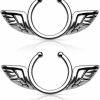 Pierced Owl Pierced Owl Angel Wings Clip On Non-Pierce Fake Nipple Rings, Sold As A Pair (Silver Tone) Faux Body Piercing Jewelry