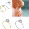 Qiaoying Qiaoying Silver Gold Thin Diamond Flower Clear Crystal Nose Ring Stud Hoop-Sparkly Crystal Nose Ring (2 Pcs) Faux Body Piercing Jewelry