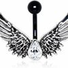 Little Aiden Little Aiden Black Pvd Plated Rebel Angel Wing Navel Ring Size 14 Ga 3/8\" Faux Body Piercing Jewelry