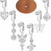 Wrlcorly Wrlcorly 6Pcs Fake Belly Ring Dangle Clip On Belly Button Rings Butterfly Heart Round Cz Opal Star Snake Devil Faux Navel Ring Non Piercing Jewelry Set For Women Silver Tone Faux Body Piercing Jewelry