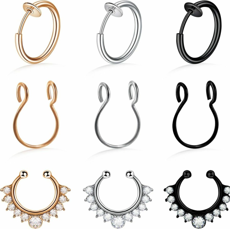 Woffoly Woffoly 12Pcs Fake Nose Rings, Nose Studs Double Fake Noe Rings Hoop Ear Cuffs,Fake Septum Rings Fake Nose Piercing Faux Nose Hoop Fake Stud Earrings,Helix Cartilage Lobe Conch Lip Jewelry Faux Body Piercing Jewelry