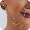 Wiwpar Wiwpar Punk White Beaded Layered Tassel Nose Chain Nose Ring With Chain To Ear Stud Non-Pierced Link Chain Nose Rings Indian Belly Dance Party Nose Accessories For Valentine'S Day Gift, Metal, Alloy Faux Body Piercing Jewelry