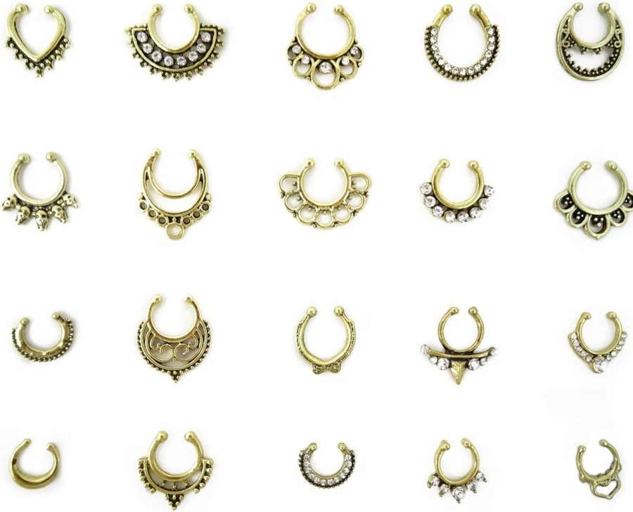 Honbay Honbay 20Pcs Fake Septum Clicker Nose Ring Rhinestone Non Piercing Hanger Clip Body Jewelry Faux Body Piercing Jewelry