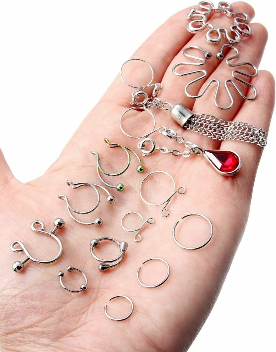 Oufksiyy Oufksiyy Fake Nipple Ring Stainless Steel Non-Piercing Nipple Rings Clip On Nipplerings Faux Body Piercing Jewelry For Women Men 26Pcs Faux Body Piercing Jewelry