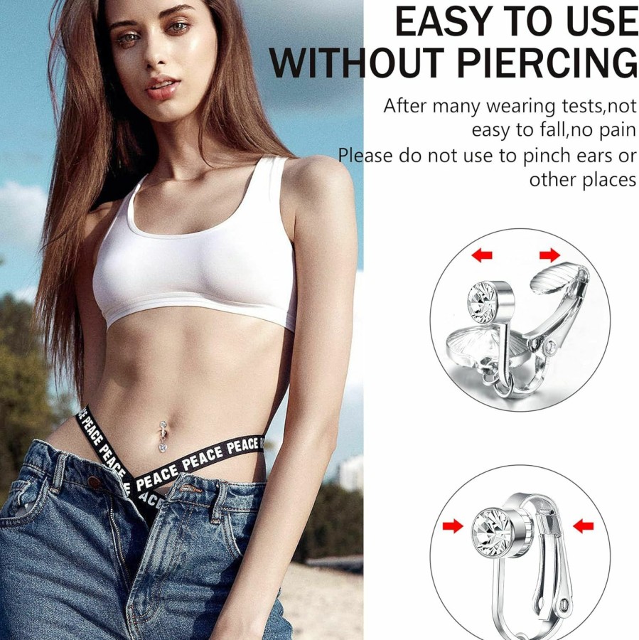 LOLIAS Lolias Fake Belly Ring Non Piercing Clip On Belly Button Ring For Women Green Butterfly Belly Ring Black Flower Navel Piercing Cz Faux Belly Rings Faux Body Piercing Jewelry