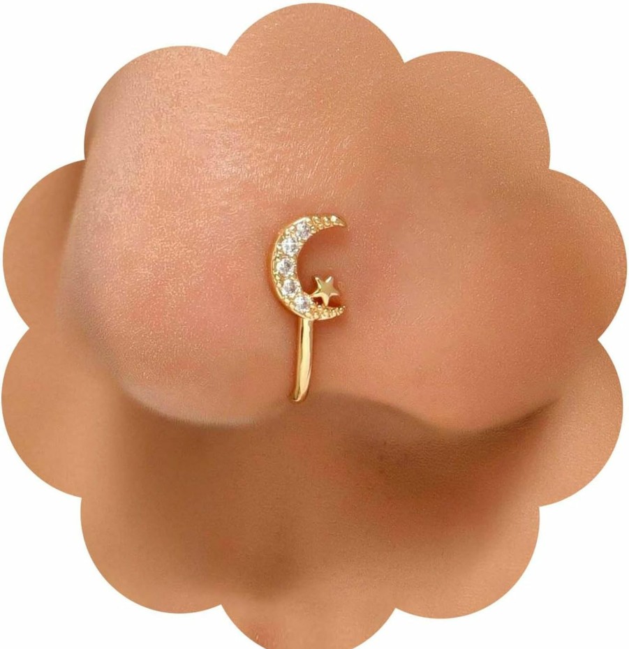 Erimberate Erimberate Punk Crystal Nose Ring Gold Moon Star Clip On Nose Ring Crystal Crescent Moon Nose Ring Rhinestone Moon Star Nose Ring Hoop Jewelry For Women And Girls Gifts Faux Body Piercing Jewelry