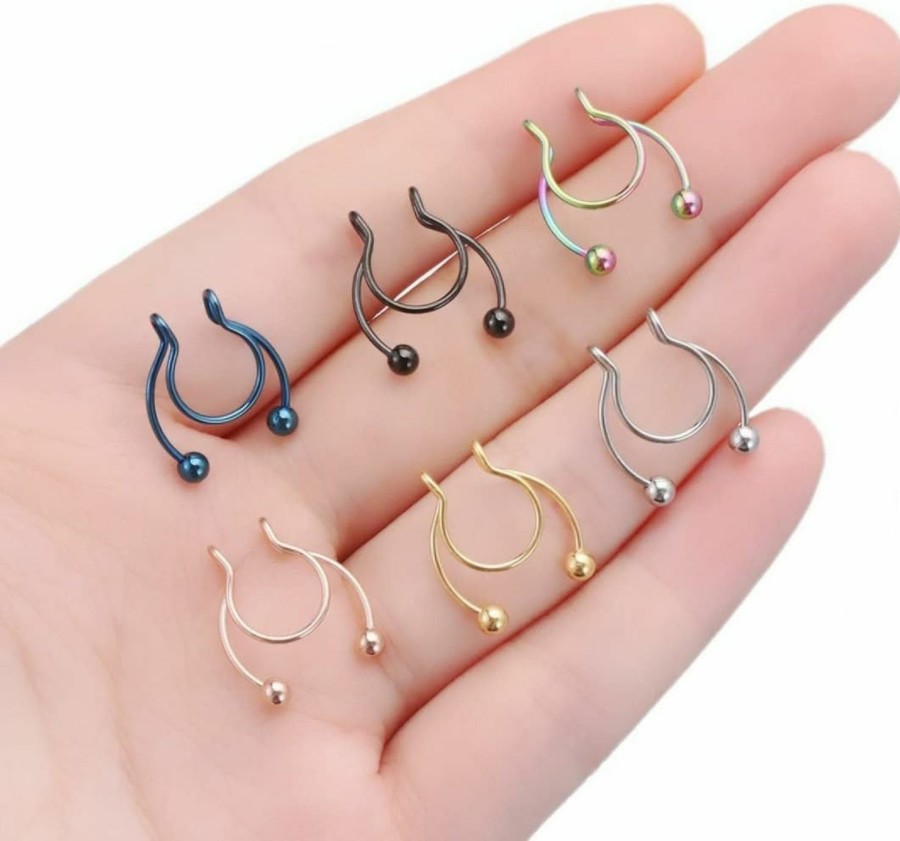 Doubyan Doubyan Fake Septum Ring Piercing 20 Gauge 8Mm Hoop Nose Rings Clip On Non Piercing Stainless Steel Faux Nose Piercings Jewelry For Women Men Faux Body Piercing Jewelry