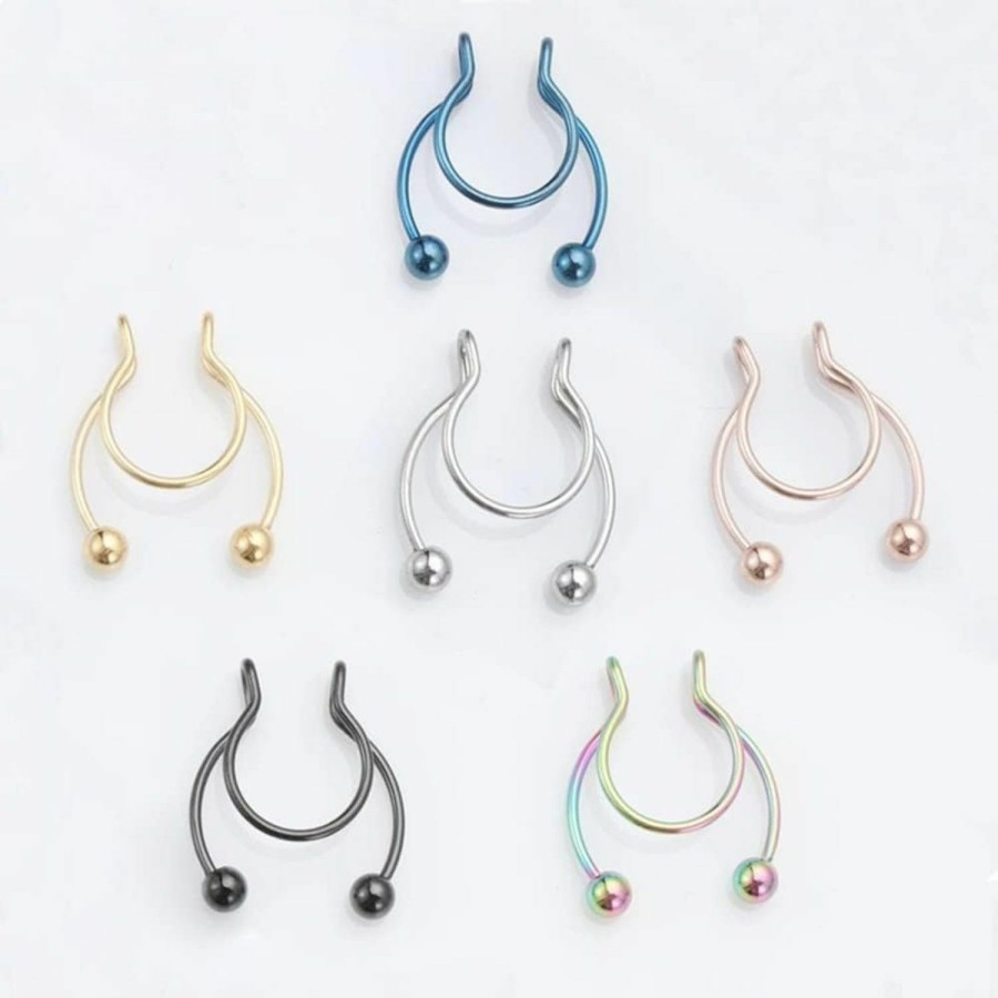 Doubyan Doubyan Fake Septum Ring Piercing 20 Gauge 8Mm Hoop Nose Rings Clip On Non Piercing Stainless Steel Faux Nose Piercings Jewelry For Women Men Faux Body Piercing Jewelry