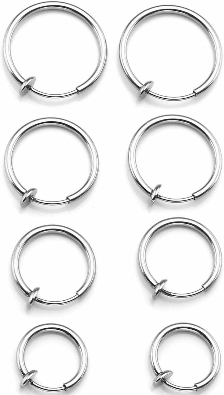 PiercingJ Piercingj 8Pcs Mixed Size Stainless Steel 14G Fake Nose Ring Spring Hoop, Clip On Earrings Fake Septum Cartilage Earrings Lip Ring Non Piercing Hoop Faux Body Piercing Jewelry 10-16Mm Faux Body Piercing Jewelry