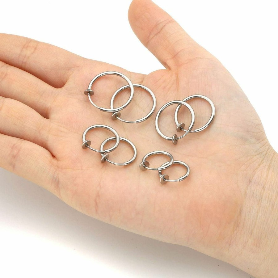 PiercingJ Piercingj 8Pcs Mixed Size Stainless Steel 14G Fake Nose Ring Spring Hoop, Clip On Earrings Fake Septum Cartilage Earrings Lip Ring Non Piercing Hoop Faux Body Piercing Jewelry 10-16Mm Faux Body Piercing Jewelry