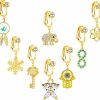 SNEMUDF Snemudf 8 Pcs Fake Belly Ring For Women Stainless Steel Clip On Belly Button Rings Dangle Navel Rings Cz Opal Evil Eye Moon Butterfly Non Piercing Fake Belly Piercing Jewelry Faux Body Piercing Jewelry