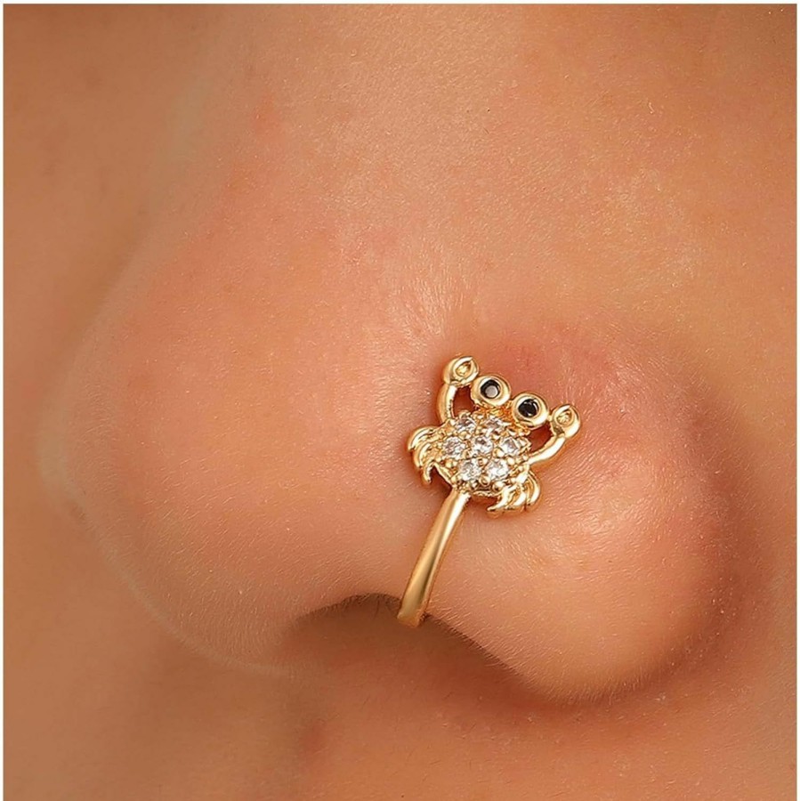 Andelaisi Andelaisi Punk Crystal Crab Nose Ring Vintage Crab Fake Nose Ring Gold Crab Nose Cuff Hoop Ring Non Pierced Nose Ring Gothic Clip On Nose Ring Jewelry For Women And Girls Faux Body Piercing Jewelry