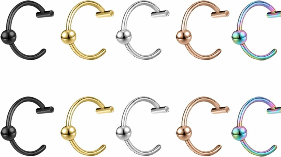 ZS Zs 5 Pairs 316L Stainless Steel Fake Clip Lip Ring, 18G Spike Labret Lip Piercing C-Shaped Earring Cuff Medusa Monroe Faux Piercing Jewelry For Men Women Faux Body Piercing Jewelry