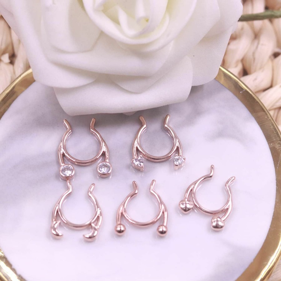 BODY16G CZCZ Body16G Czcz 20G Fake Nose Rings Hoop Clip-On Stainless Steel Septum Jewelry Non Piercing Fake Cartilage Earring Lip Ring Faux Nose Ring Piercing Jewelry For Women Men Faux Body Piercing Jewelry