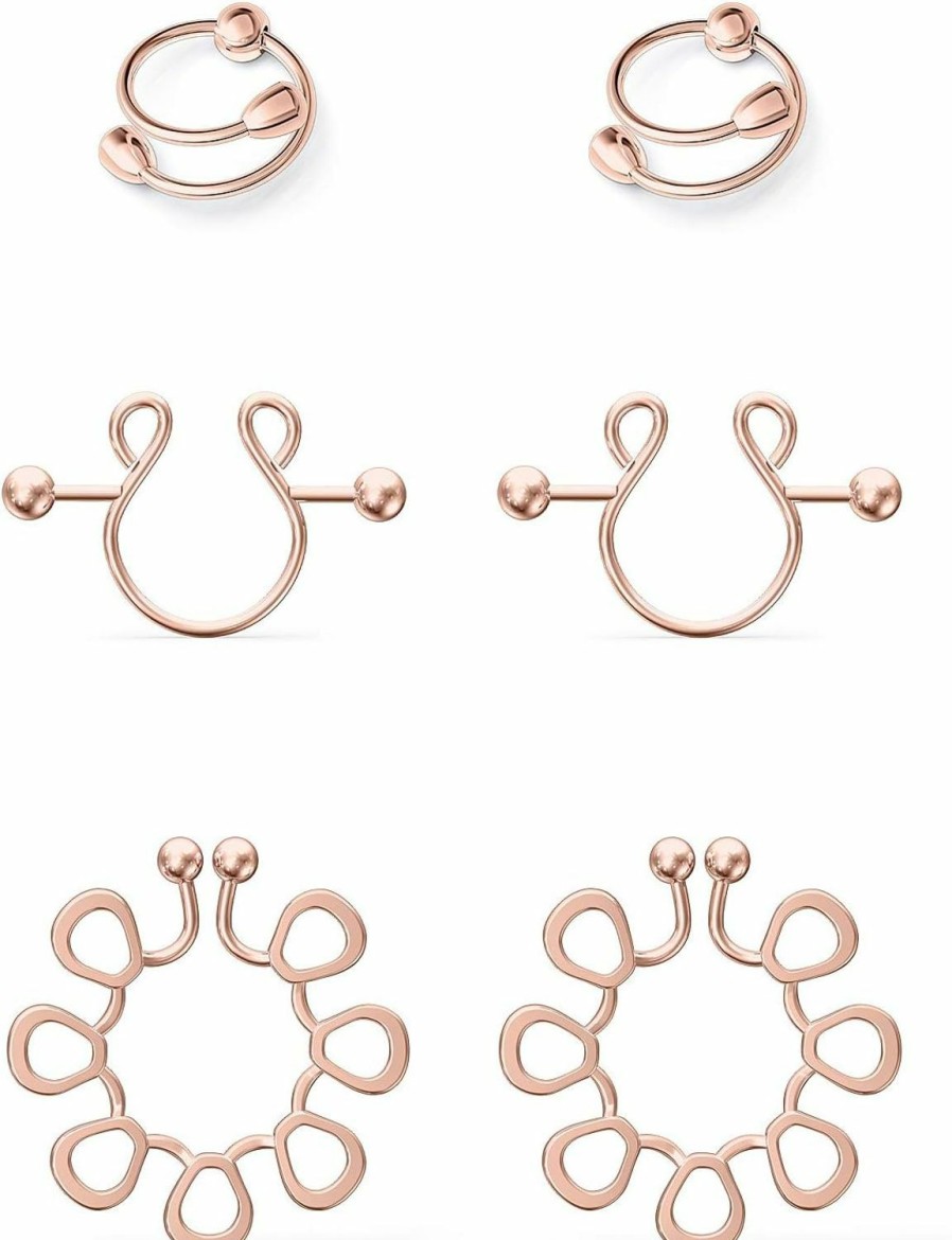 Ftovosyo Ftovosyo Fake Nipplerings Piercings Adjustable Clip On Nipple Rings Stainless Steel Non-Piercing Nipple Jewelry For Women Faux Body Piercing Jewelry