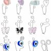 ZZHDCC Zzhdcc 9-16Pcs Multi-Style Adjustable Fake Nose Rings For Women Fake Nose Cuffs For Non Pierced Nose Heart Flower Butterfly Moon Star Clip On Fake Nose Ring Piercing Faux Body Piercing Jewelry