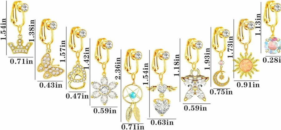 NEWITIN Newitin 10 Pieces Fake Belly Button Rings For Women Dangle Navel Ring Cubic Zirconia Non Piercing Belly Jewelry Clip On Belly Button Rings For Women Girls Faux Body Piercing Jewelry